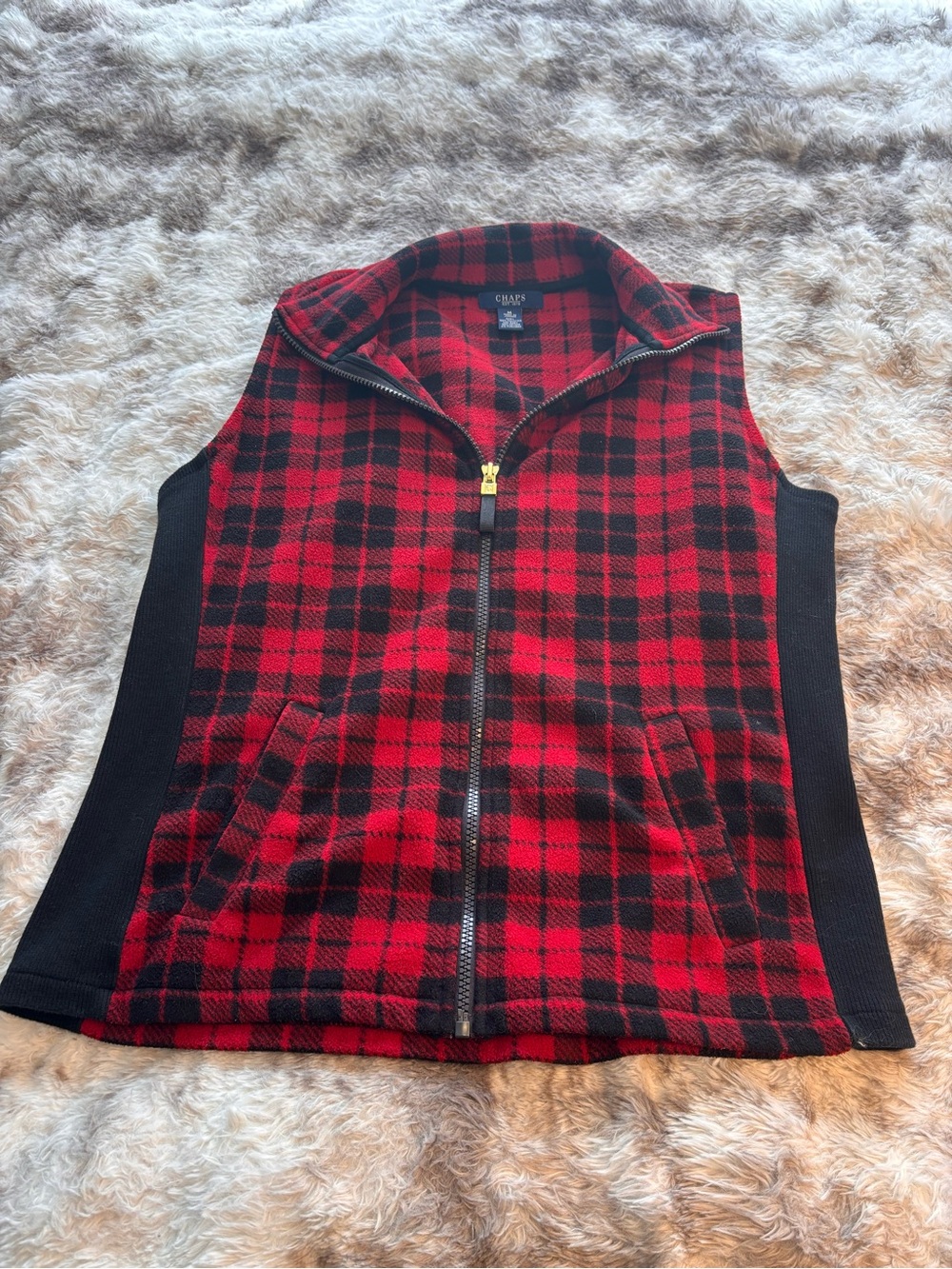 Chaps Red & Black Plaid Fleece Zip Vest